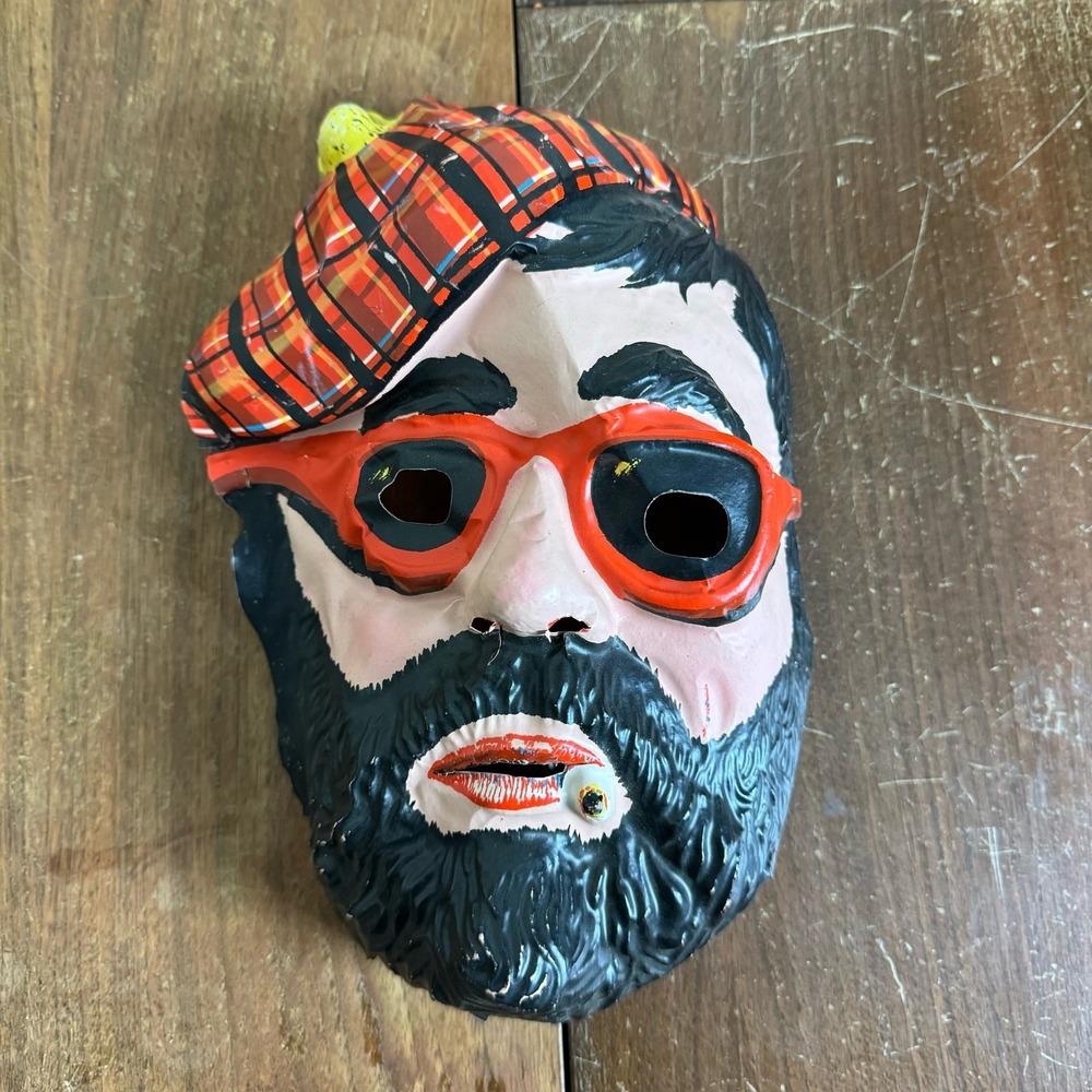 VINTAGE Ben Cooper Plastic‎ Full Face Mask smoking Man with beard & hat
